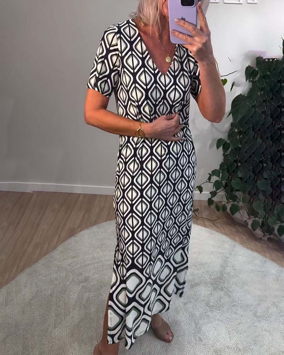 Kjole V-Hals Geometrisk Kortermet
