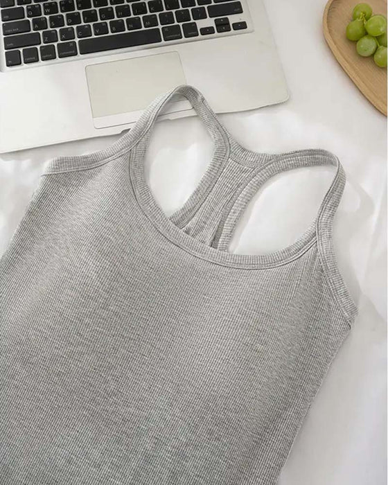 Tanktopp Innebygd Bh Ribbet Ensfarget
