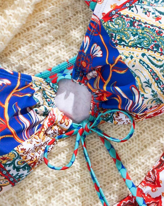 Bikini Mønstret Snøring Sexy Trekant