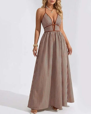 Kjoler Dyp V-Hals Spaghetti Stropp Stripe Lang