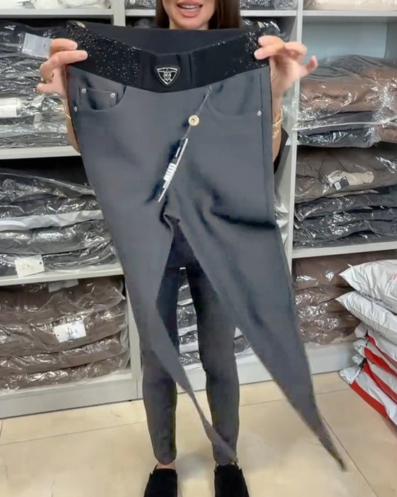 Stilfulle Bukser I Ensfarget Stretch