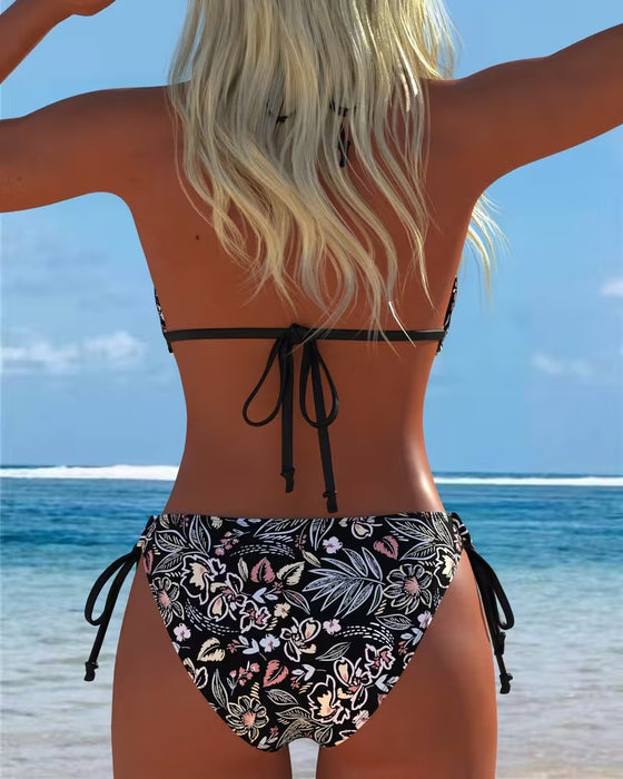 Bikini Blomstret Halsstropp Knytes Todelt Bikini