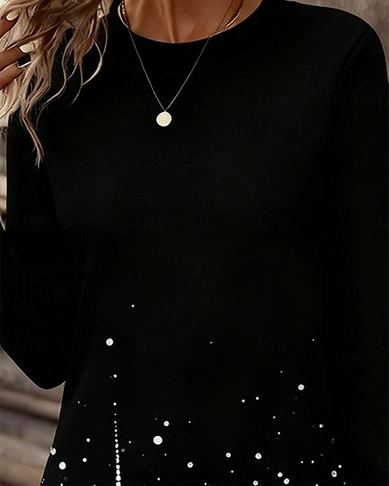 Kjole med plysj, lappeteppekant og rund hals