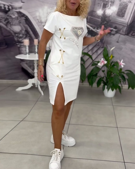 Kjole Trykket Tettsittende Splitt