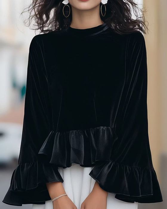Bluse Rundhalset Ruffle Flare Erme