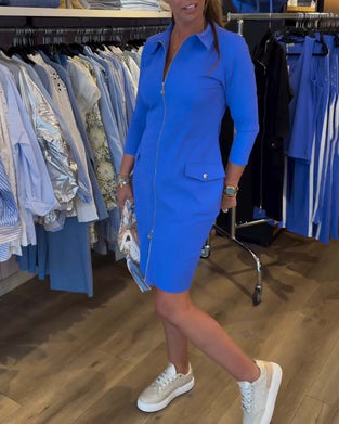 Kjole Krage Ensfarget Glidelås Lang Erme