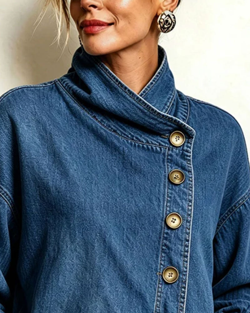 Kåpe Diagonal Knapp Ståkrage Denim