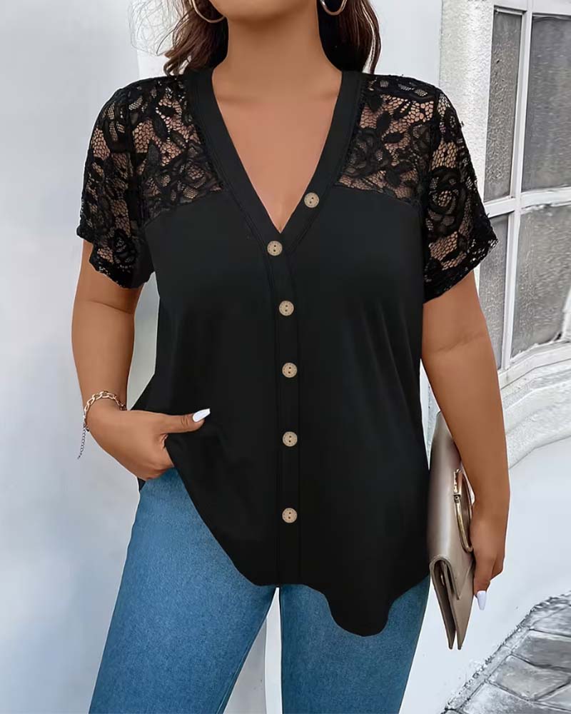 Bluse Knipling Søm V-hals Treknapp