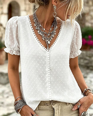 Bluse Jacquard V-Hals Blonde