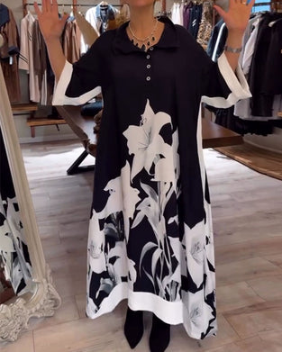 Kjole Krage Trykt Oversized Maxi