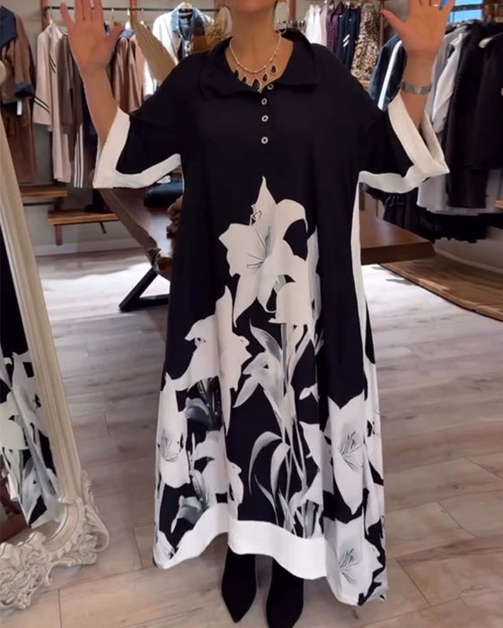 Kjole Krage Trykt Oversized Maxi