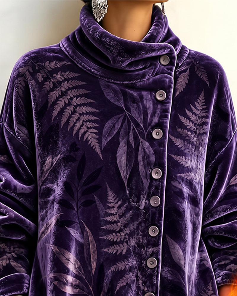 Topp Turtleneck Knapp Blad Trykk