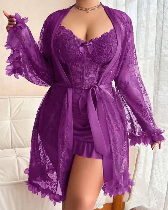 Kjole Blonde Dekke Spagettistropp Blondekant Pyjamas
