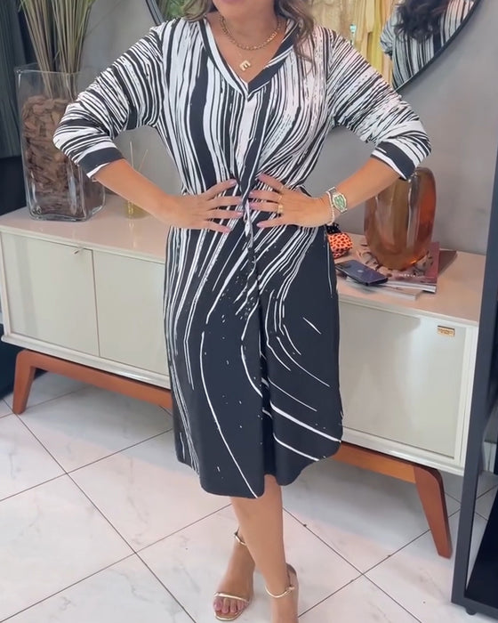 Kjole Bølgemønster V-Hals