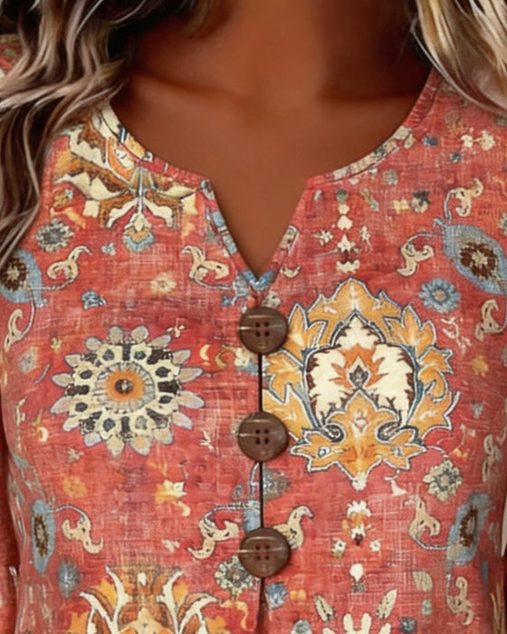 Bluse Etnisk Trykk Flutter Erme