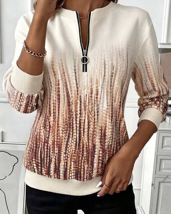 Sweatshirt Gradient Rund Hals Glidelås Lang Erme