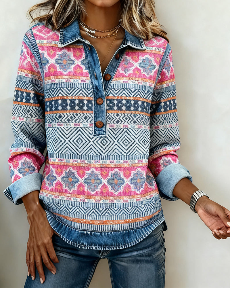 Fargeblokkert Genser Med Knappeblokkering