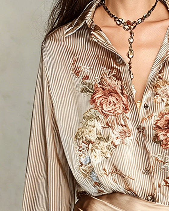 Bluse Jakkeslag Blomstret Stripe