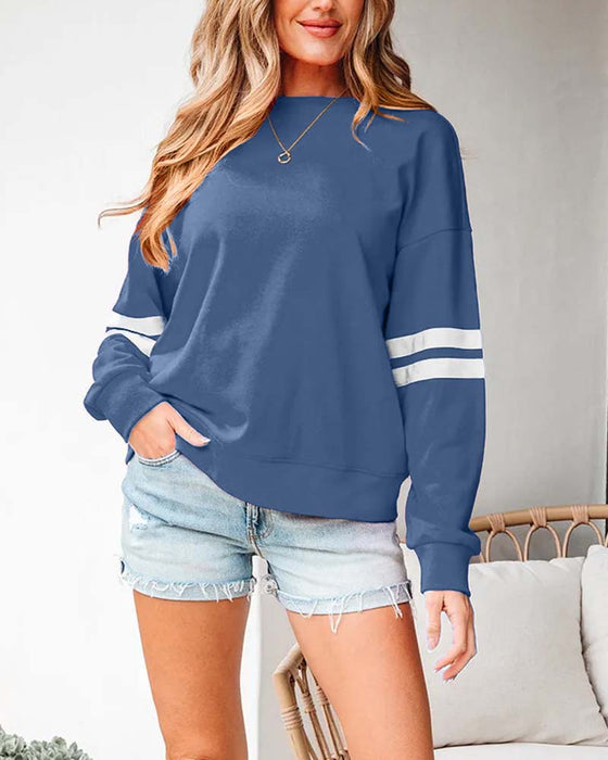 Fargeblokkert Langermet Rundhalset Sweatshirt