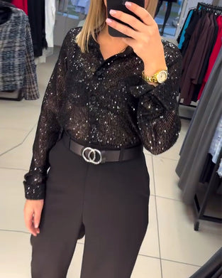 Skjorte Med Paljetter Og Knappestolpe