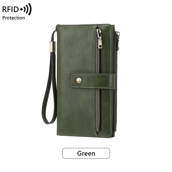 Dame lang lommebok, stilig clutch, elegant ensfarget lærlommebok med RFID-blokkering👛
