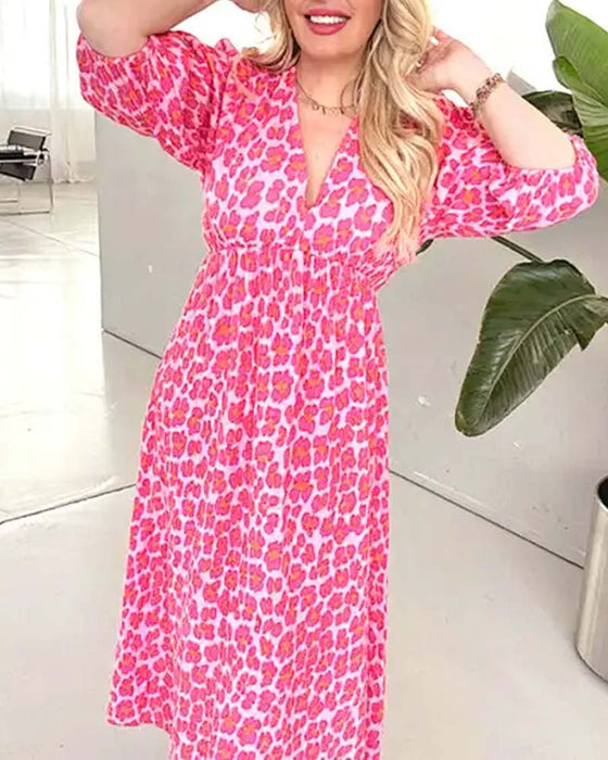 Kjole Dame V-hals Trykk