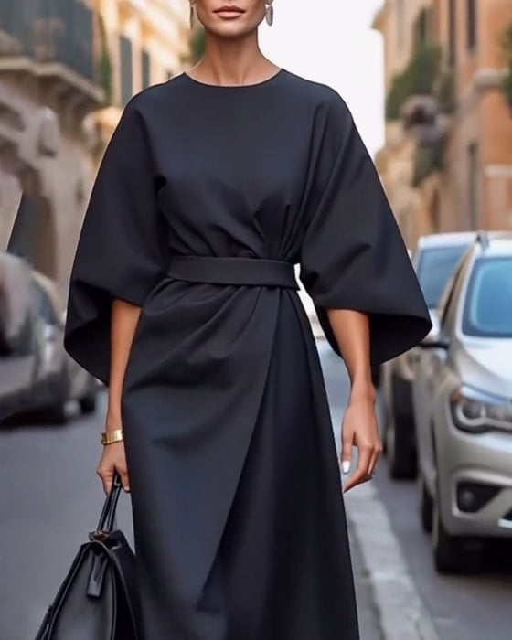 Kjole Med Elegant Lanternerm Og Belte