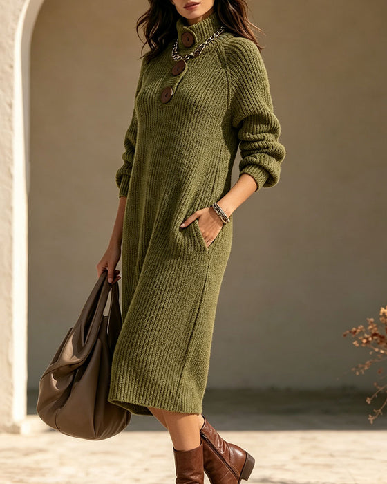 Kjole Turtleneck Knapp Lomme