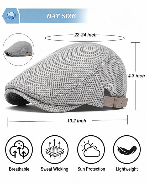 Menn Pustende Nett Flat Cap - Justerbar Newsboy Ivy Beret Sommerhatt