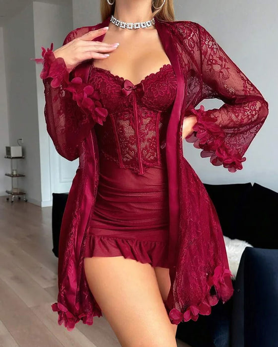 Kjole Blonde Dekke Spagettistropp Blondekant Pyjamas
