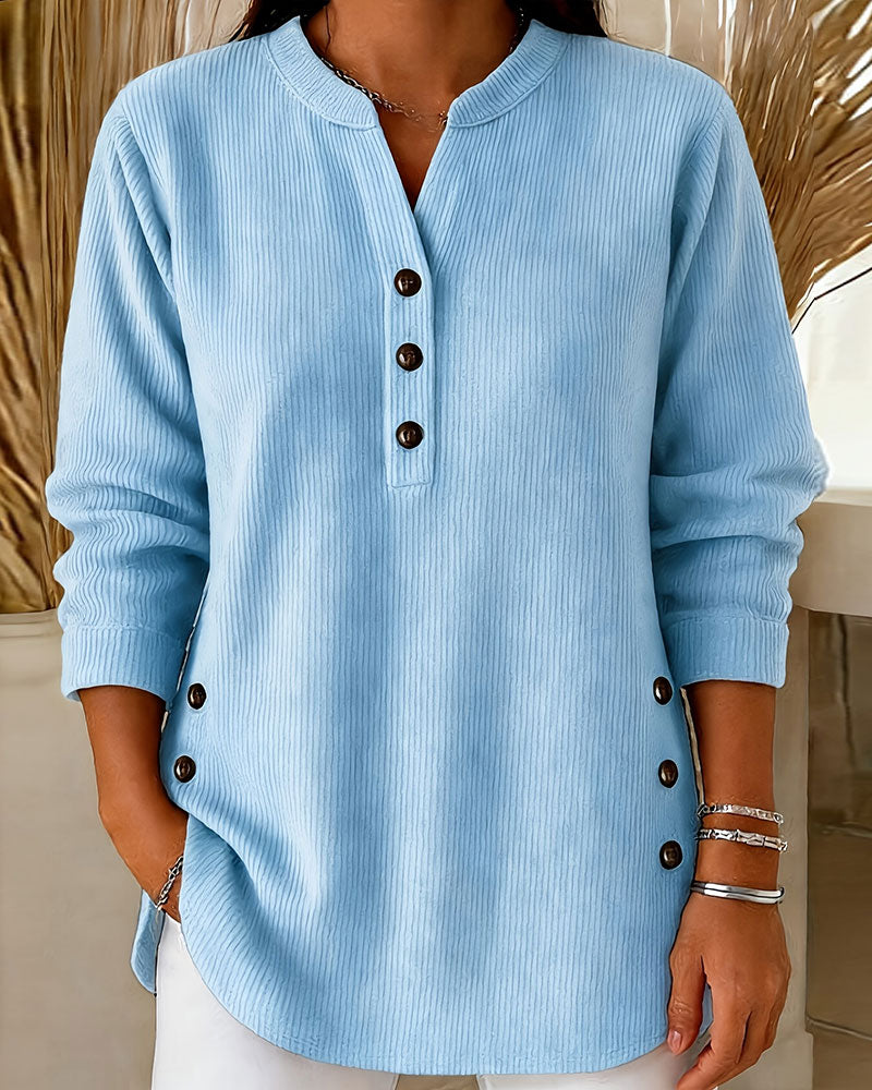 Bluse Knapp Solid Lang Erme