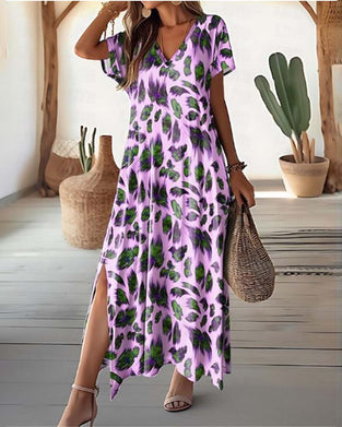 Skirt med splitt og V-nakke lang