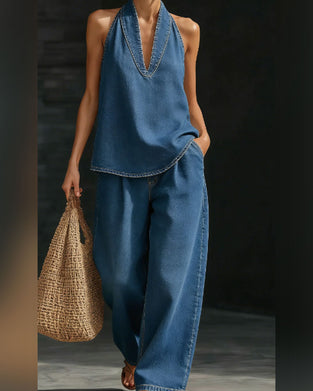 Set Mote Halsstrikk Denim