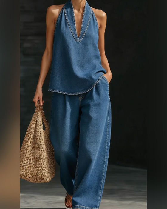 Set Mote Halsstrikk Denim