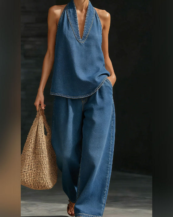 Set Mote Halsstrikk Denim