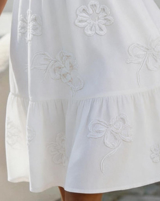 Kjole Puff Kort Erme Blomstret