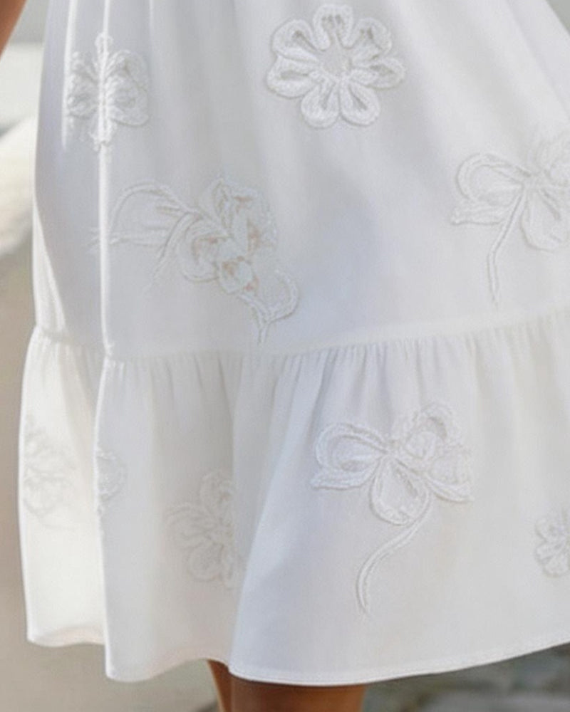Kjole Puff Kort Erme Blomstret