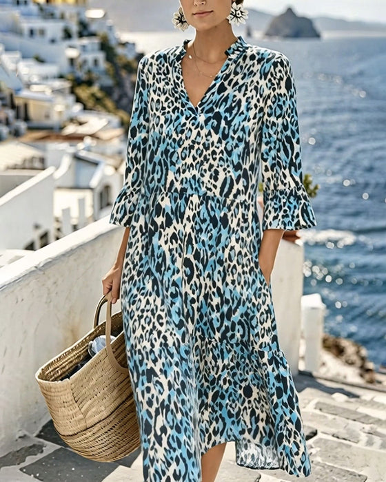 Kjole Ruffle Gradient V-Hals Leopard