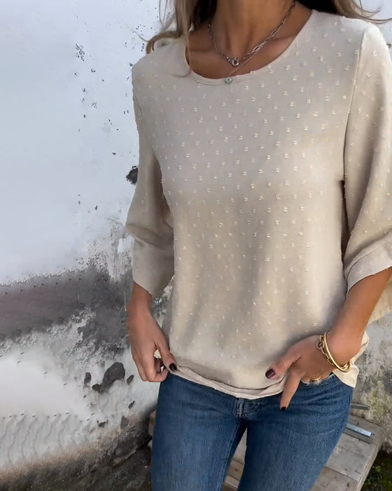 Bluse Langermet Rund Hals Ensfarget
