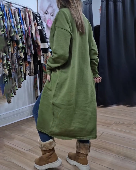 Pullover Turtleneck Knapp Spalte Lang