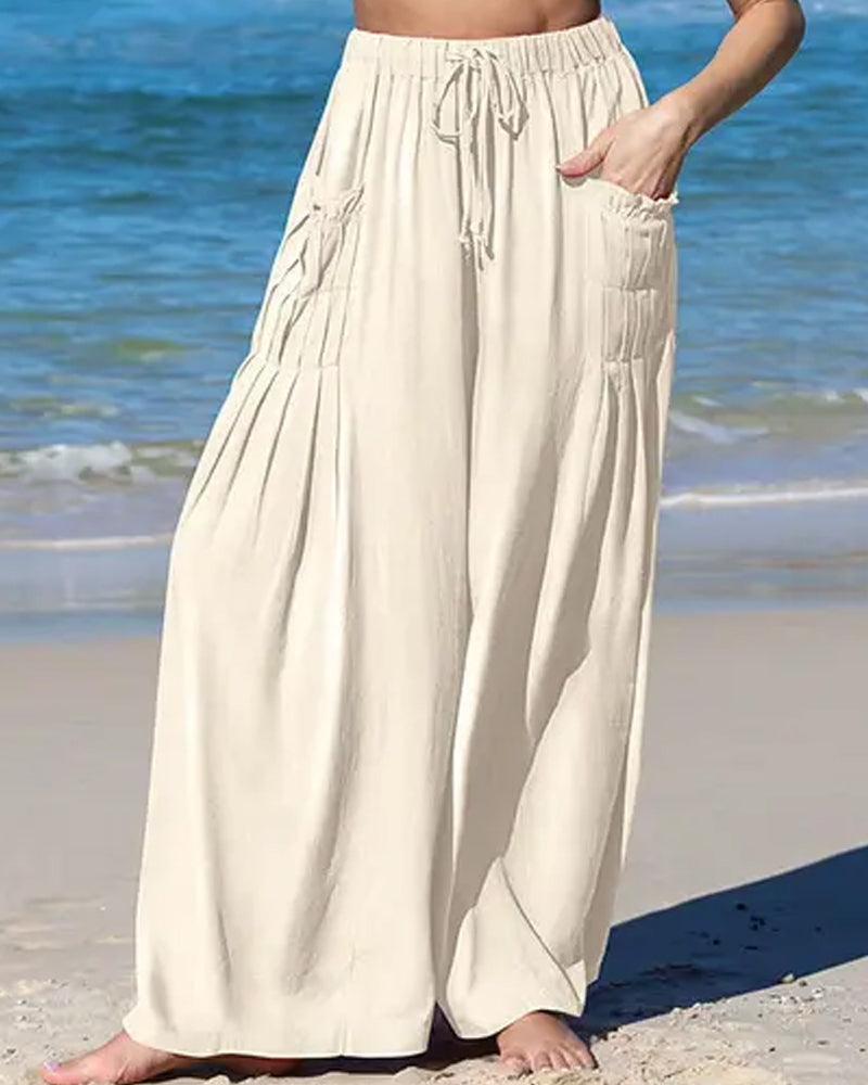 Bukser Høytaljede Casual Lommer Breie