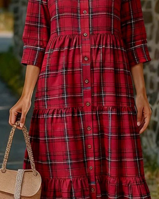 Kjole Plaid Sju-Kvart Erme Lagdelt