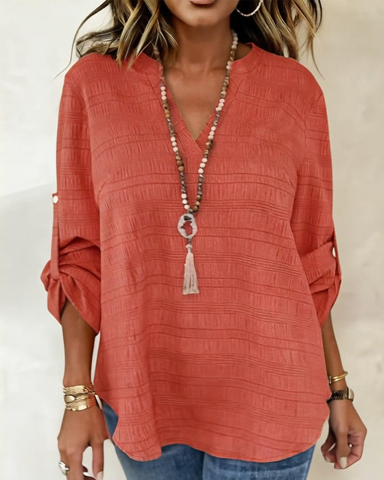 Topp Teksturert V-Hals Justerbar Erme