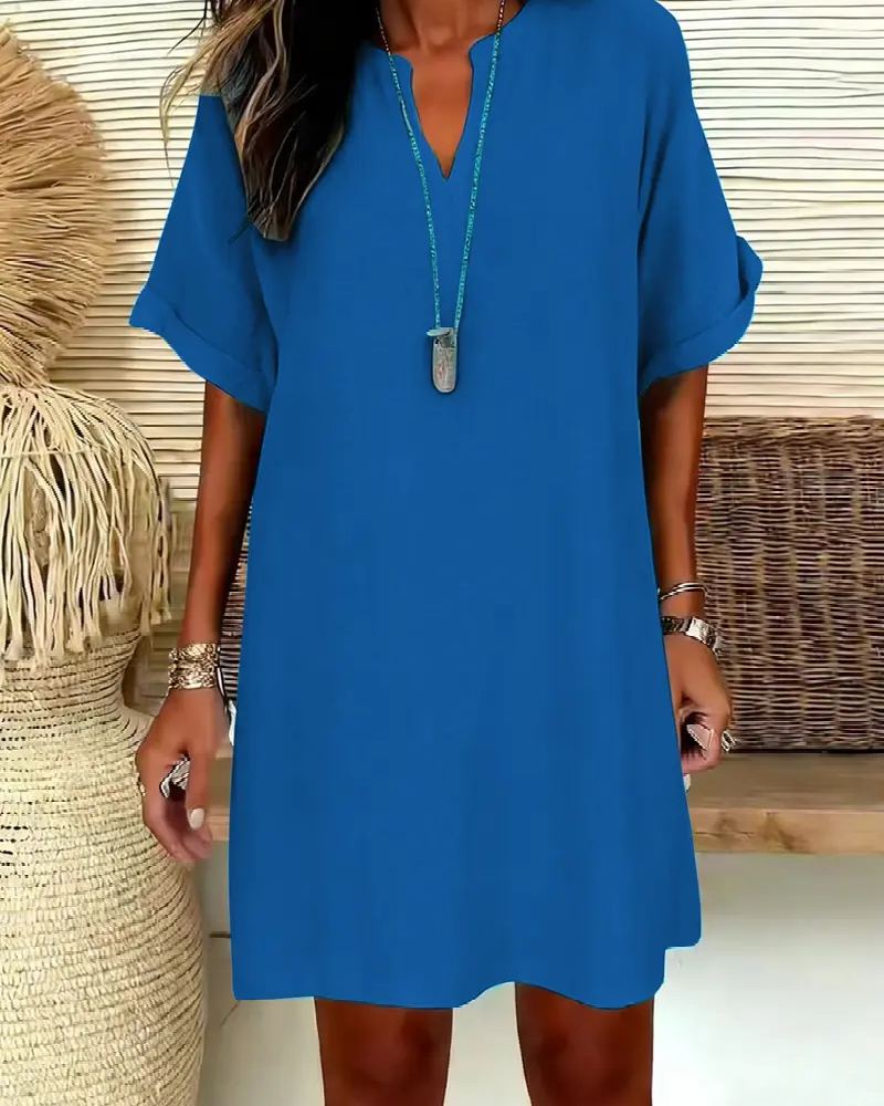 Kjole V-Utringning Kortsermet Ensfarget Slire