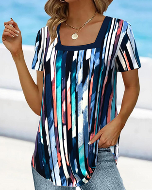 T-skjorte Kortermet Bred Krage Trykt