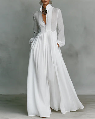 Kjole Knappforan Slårsmåkrage Utvidet Maxi