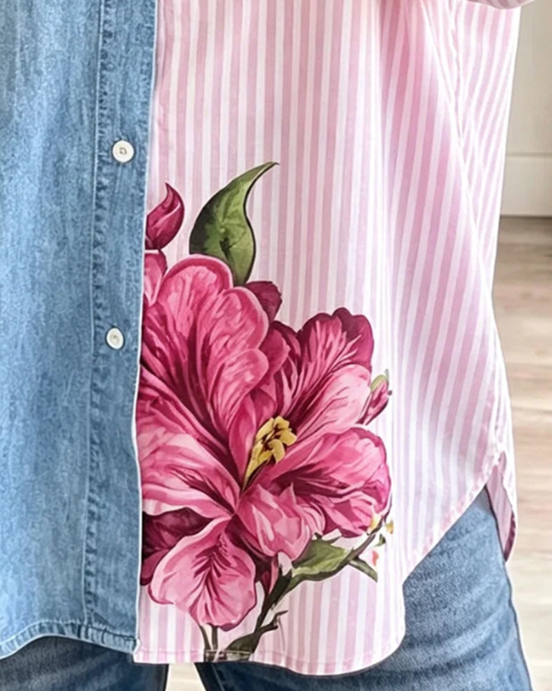 Skjorte Blomstret Stripe Denim Patchwork