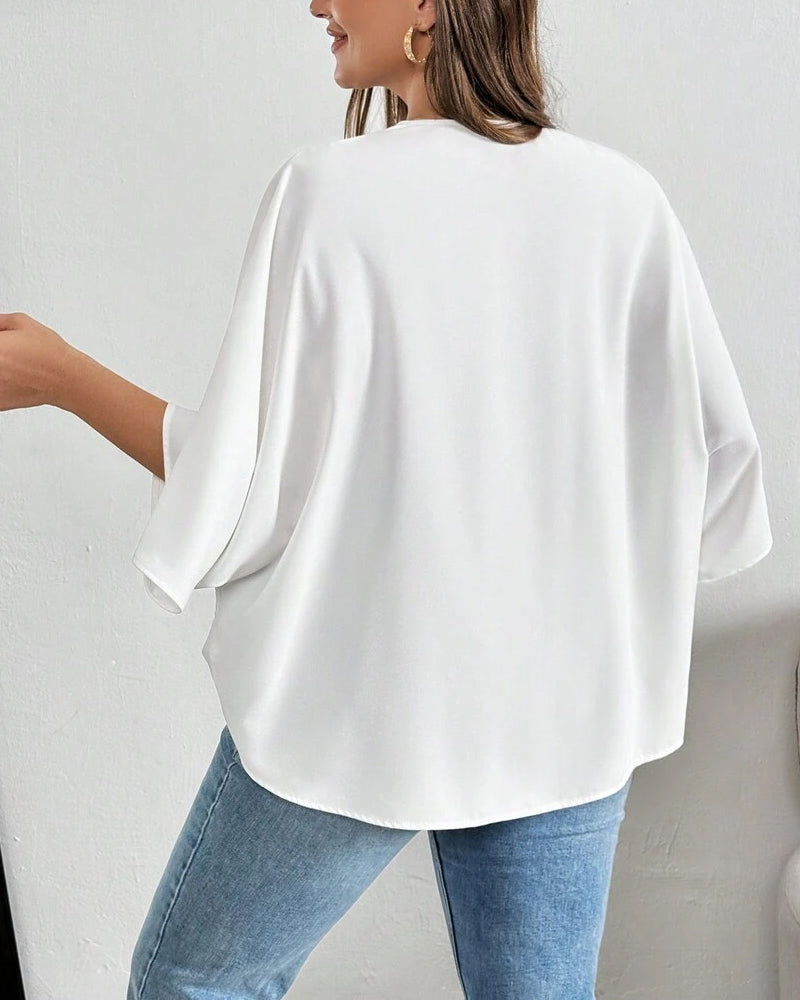 Bluse V-Hals Kors Uregelmessig Solid