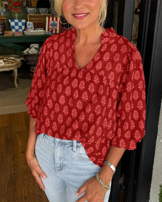 Bluse Trekvart Erme Trykt Avslappet