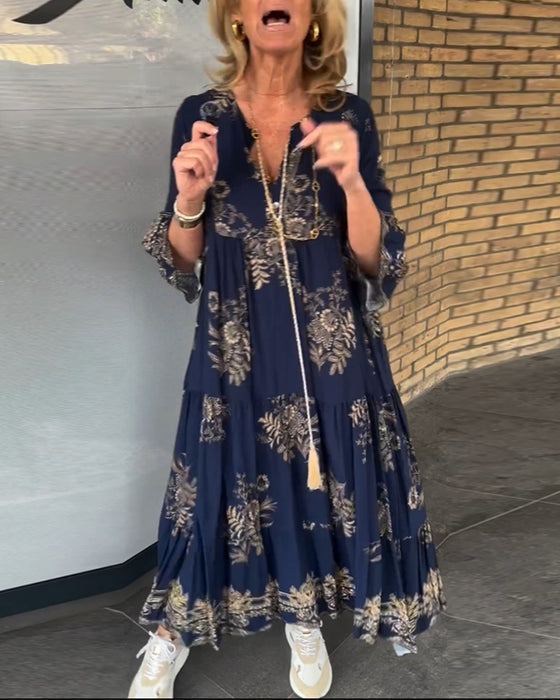 Løs vintagekjole med V-hals